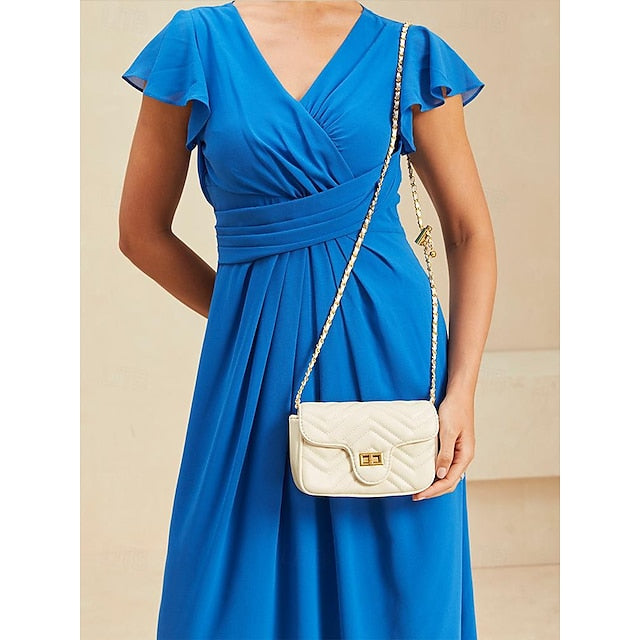 White Leather with Bag Crossbody Gold Elegant Chain