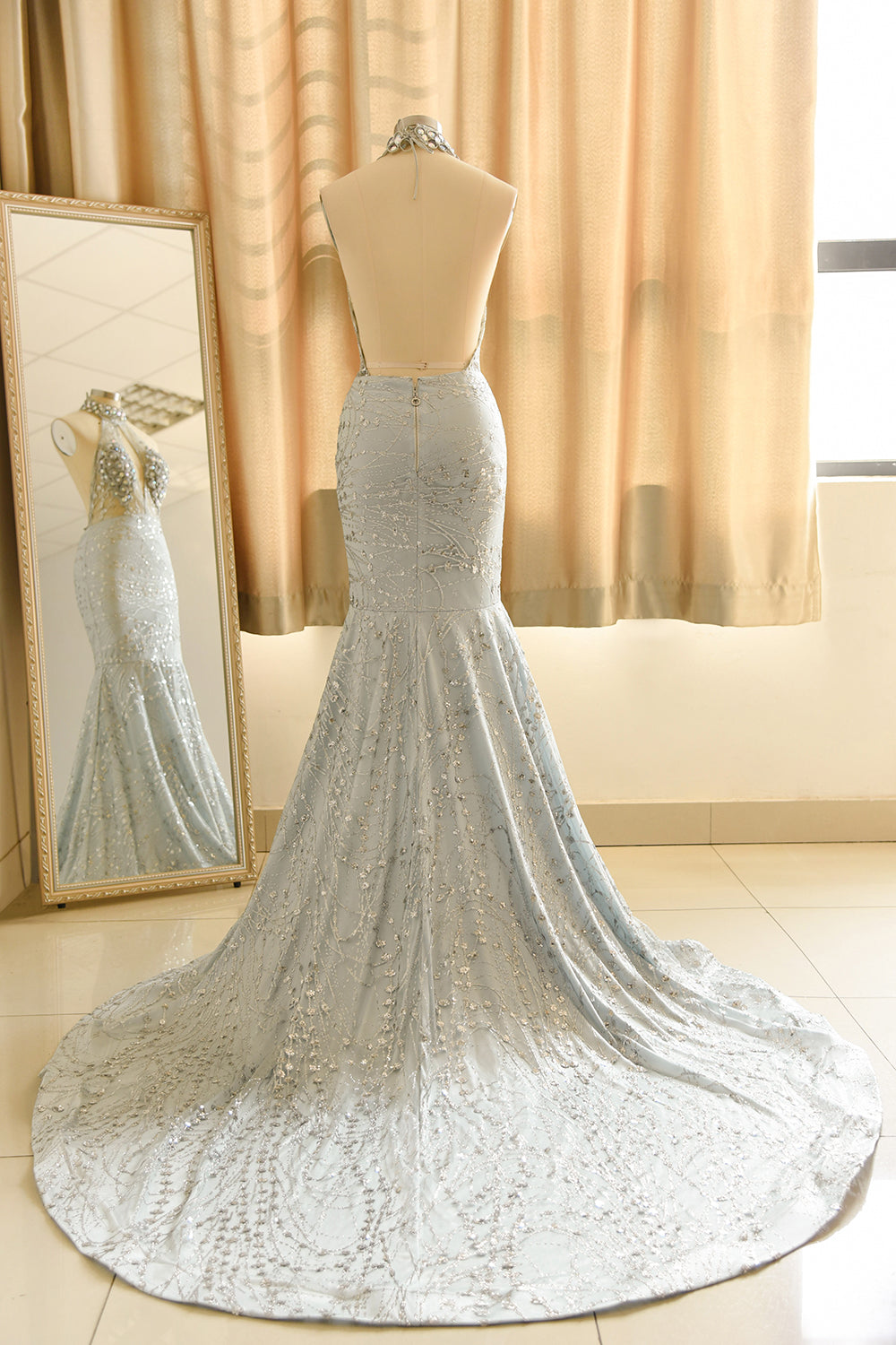 Luxurious Halter Rhinestones Prom Dress Mermaid Long - Fashionpara