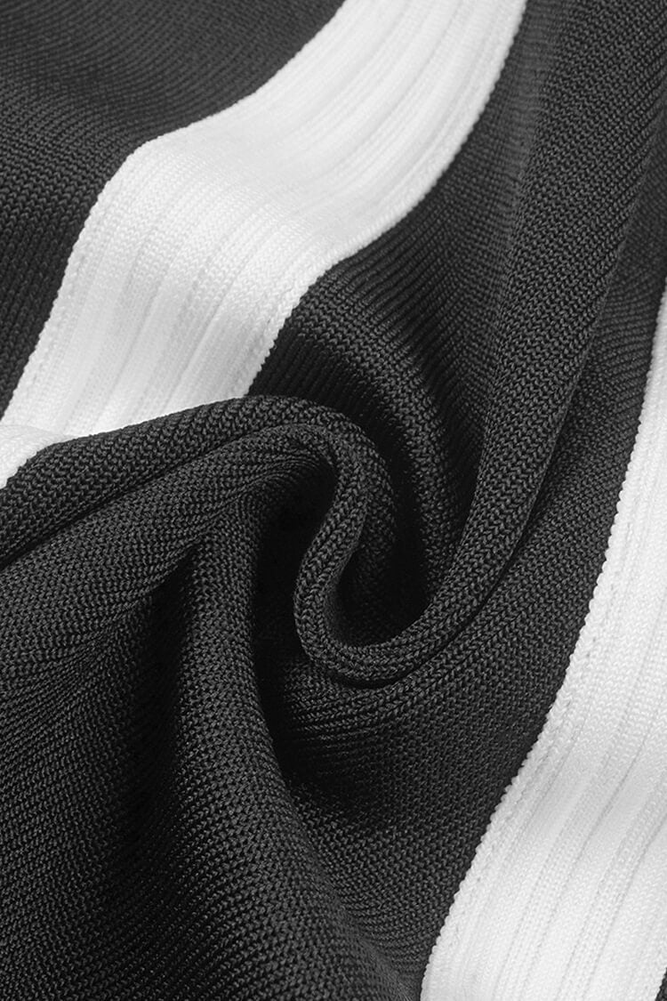 Luxury Black and White Bandage Godet Rosette Halter Skater Party Mini Dress - Fashionpara