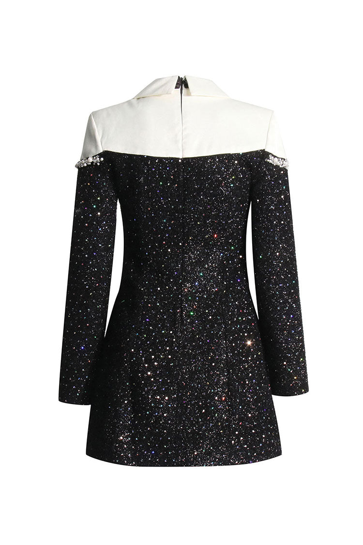 Luxury Crystal Choker Satin Tweed Pearl & Sequin Bodycon Party Mini Dress - Fashionpara