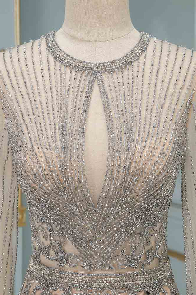 Luxury Jewel Long Sleeves Long Prom Dresses with Beadings - Fashionpara