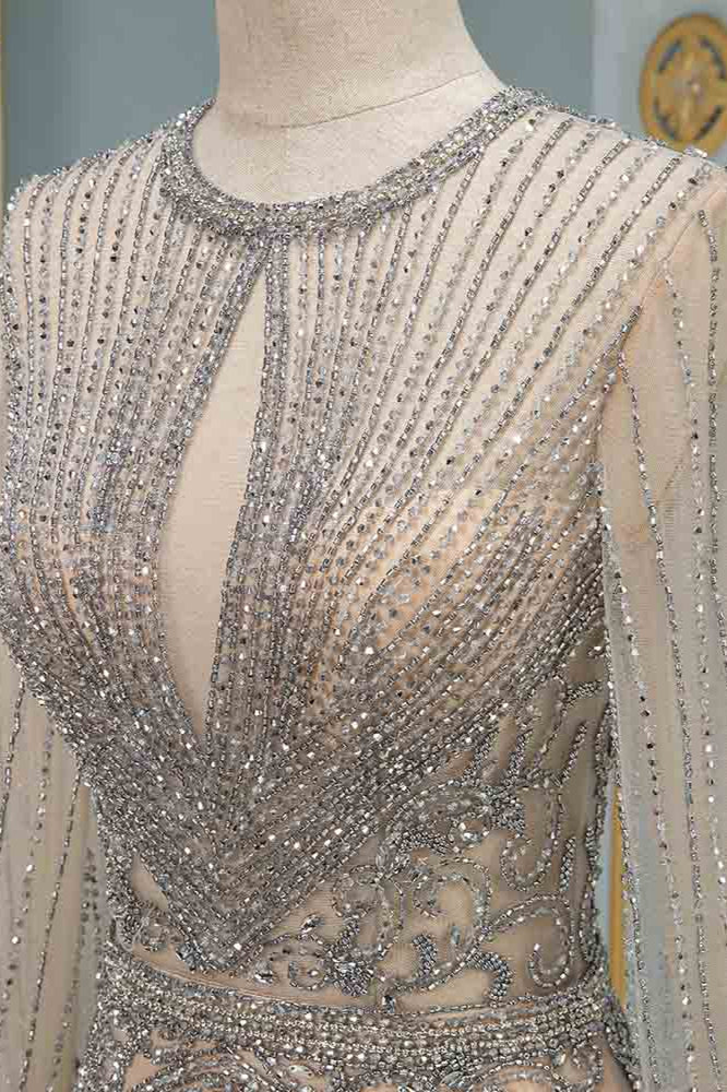 Luxury Jewel Long Sleeves Long Prom Dresses with Beadings - Fashionpara