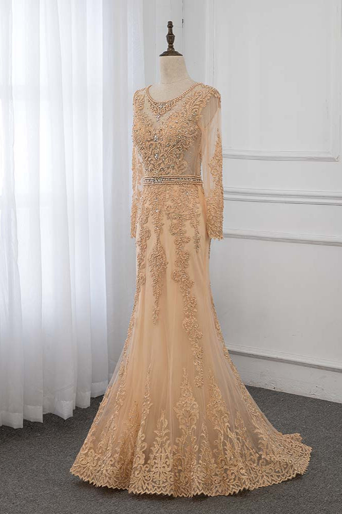 Luxury Jewel Long Sleeves Mermaid Prom Dresses with Rhinestone Appliques - Fashionpara