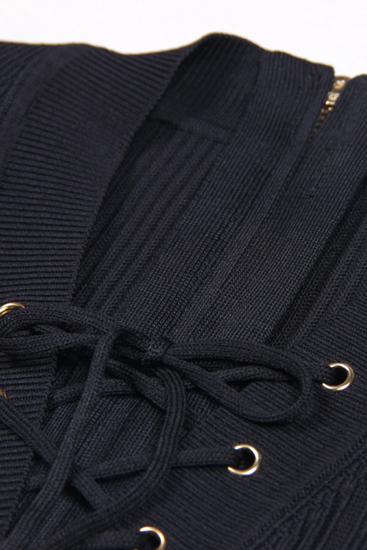 Rosedress Luxury Ribbed Knit Mini Dress with Lace Up Detail