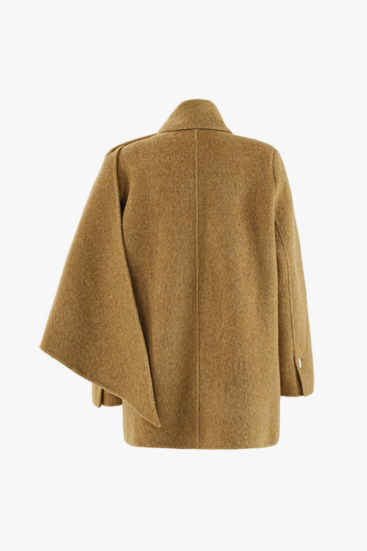 Luxury Double Breasted Wool Blend Scarf Coat for Elegance