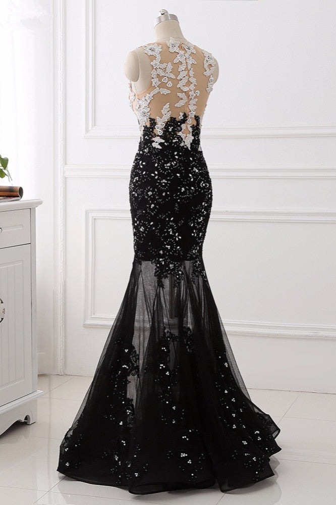 Luxury Tulle Jewel Appliques Mermaid Prom Dresses with Rhinestone - Fashionpara