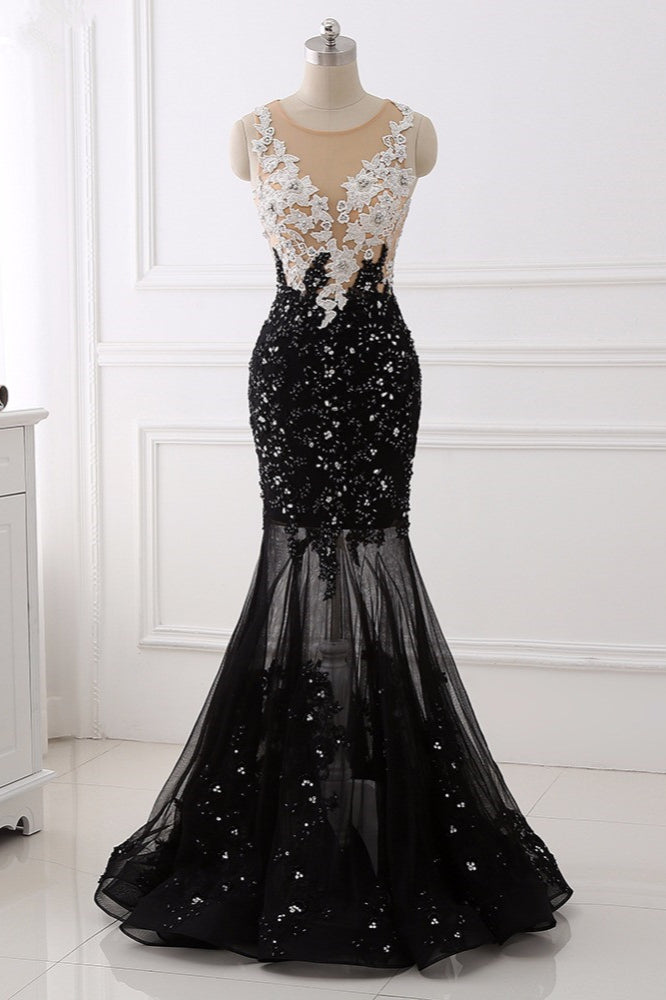 Luxury Tulle Jewel Appliques Mermaid Prom Dresses with Rhinestone - Fashionpara