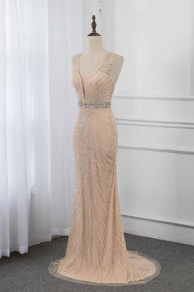 Luxury V-Neck Beadings Mermaid Prom Dresses with Crystals On Sale - Fashionpara