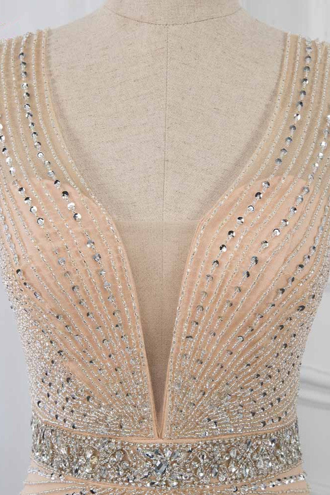 Luxury V-Neck Beadings Mermaid Prom Dresses with Crystals On Sale - Fashionpara