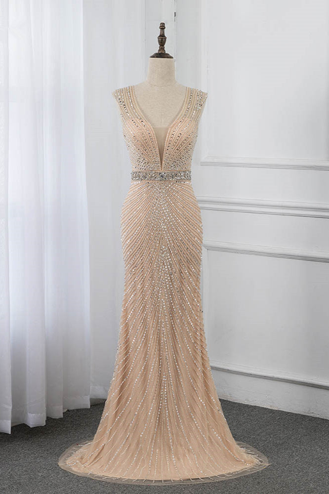 Luxury V-Neck Beadings Mermaid Prom Dresses with Crystals On Sale - Fashionpara