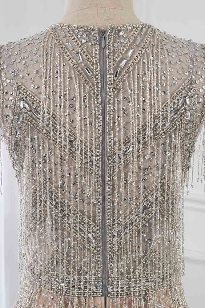 Luxury V-Neck Silver Mermaid Prom Dresses with Crystals On Sale - Fashionpara
