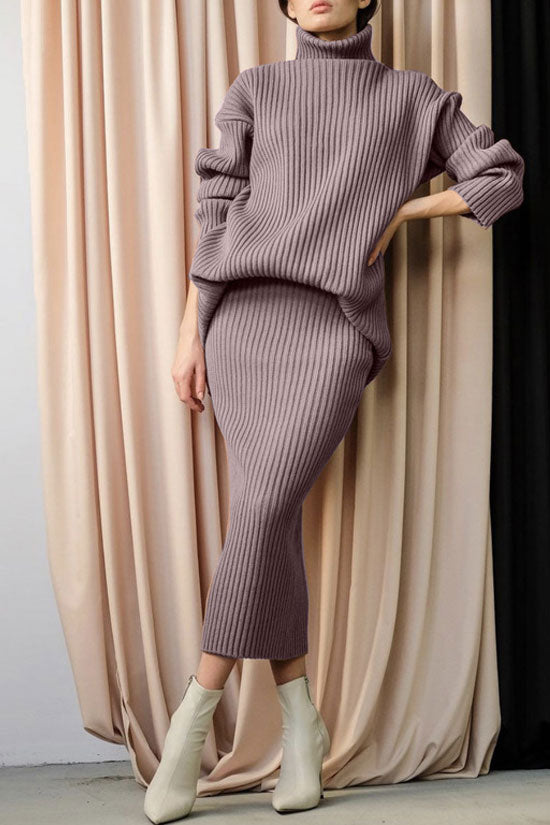 Rosedress Luxury Oversized Knit Turtleneck Midi Dress