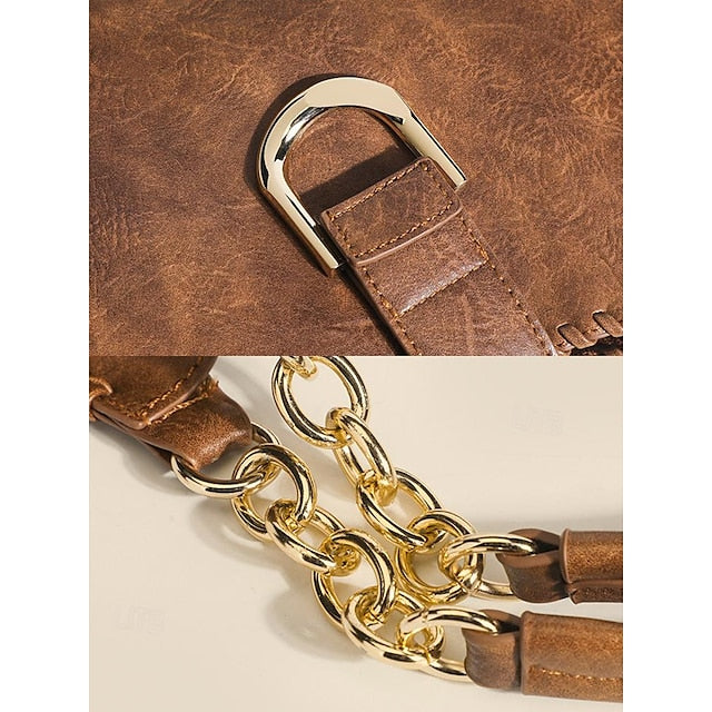 Hobo Bag with Chain Leather Strap Vintage Large