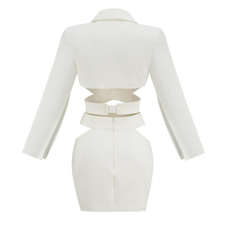 KittenAlarm - Lyvia Slit Sleeve Blazer Crop Top & Hollow Out Skirt Set