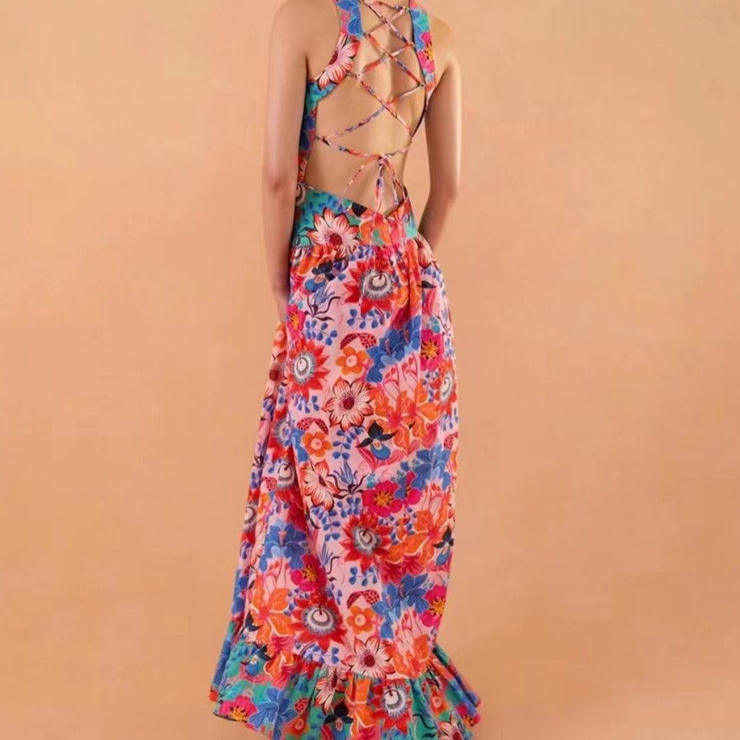 KittenAlarm - Mackenzie Sleeveless Pleated Hem Floral Maxi Dress