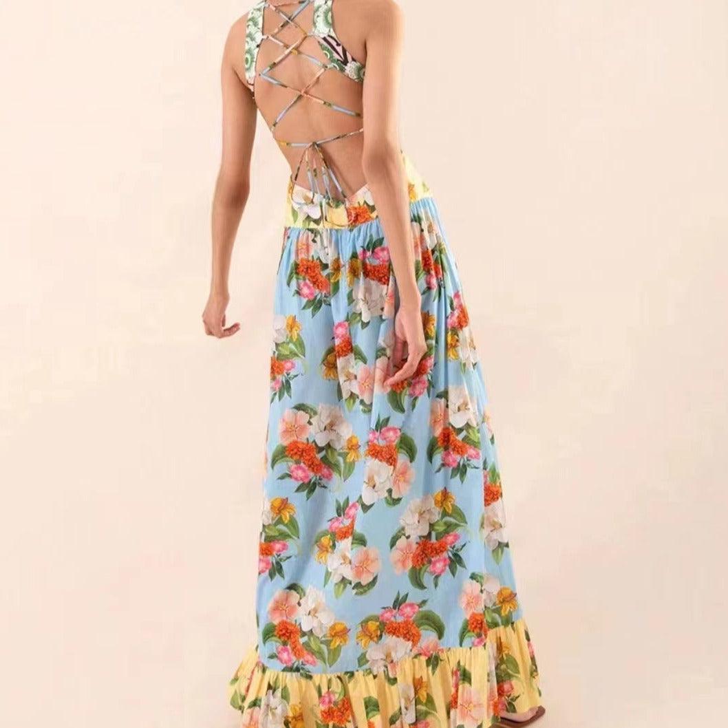 KittenAlarm - Mackenzie Sleeveless Pleated Hem Floral Maxi Dress