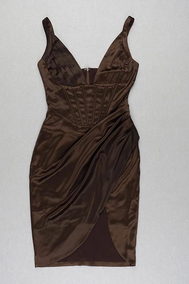 Maddi Bodycon Dress - Tan Brown - Fashionpara