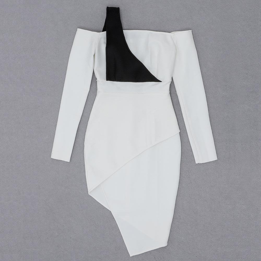 Colorblock One Shoulder Long Sleeve Bodycon Mini Dress