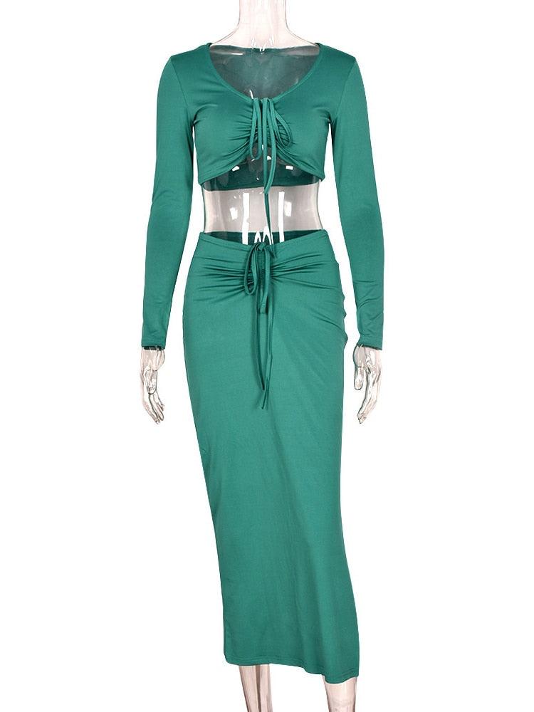 KittenAlarm - Malia Solid Drawstring Skirt Set