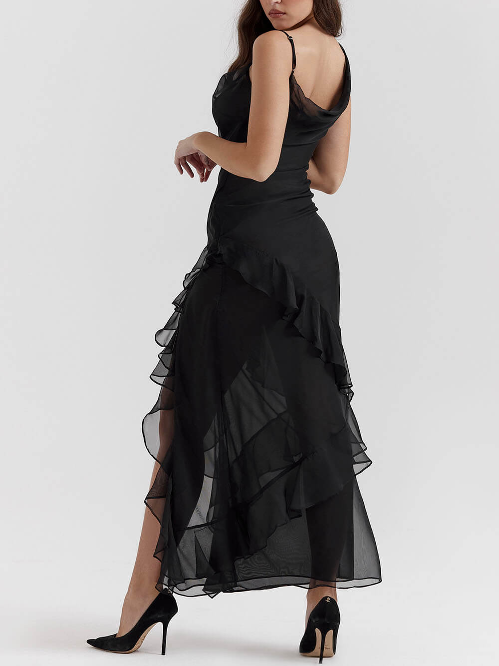 Black Ruffle Maxi Dress - Fashionpara