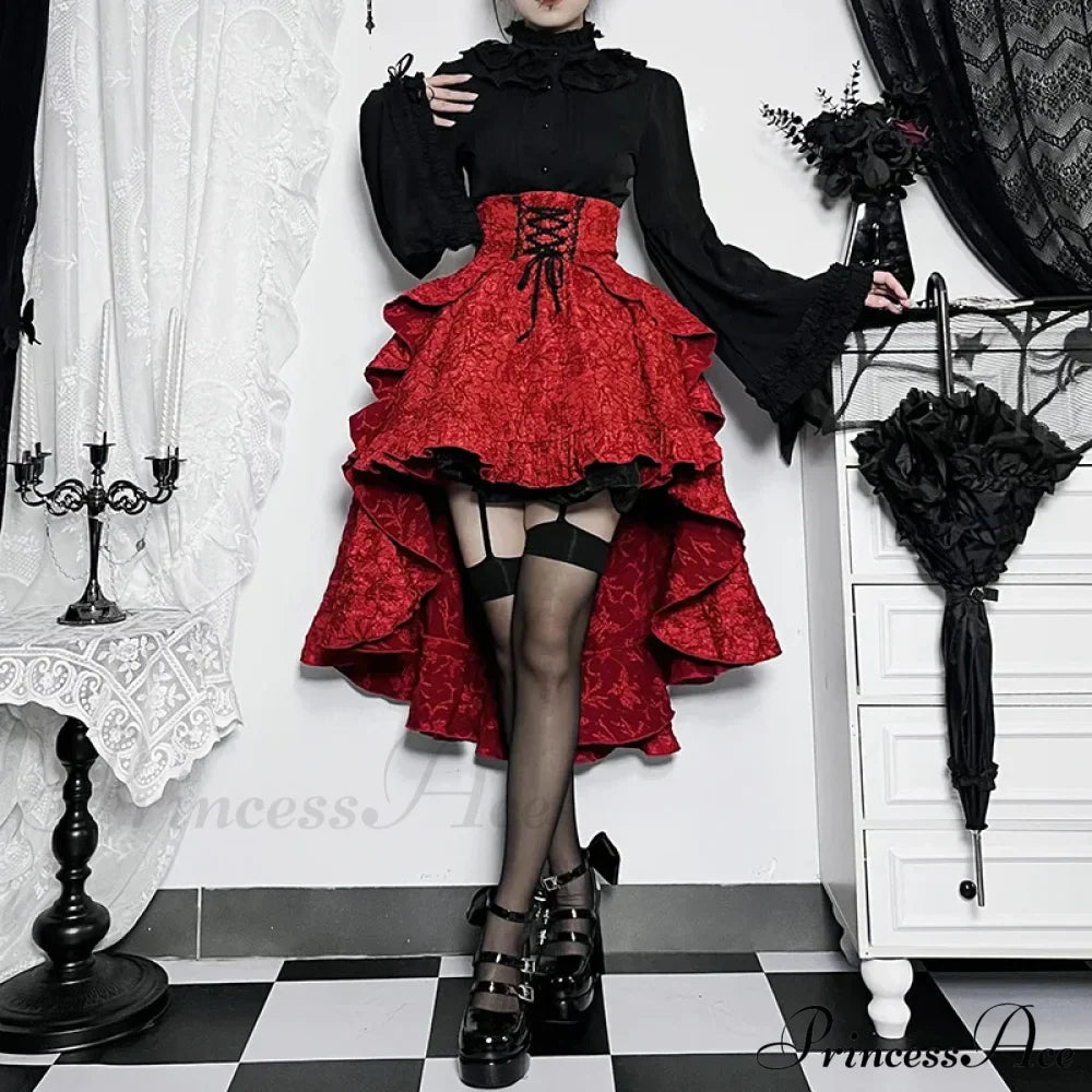 Mall Goth High Waist Swallowtail Women's SteamVintage Lace Up Asymmetrical High Low Skirt