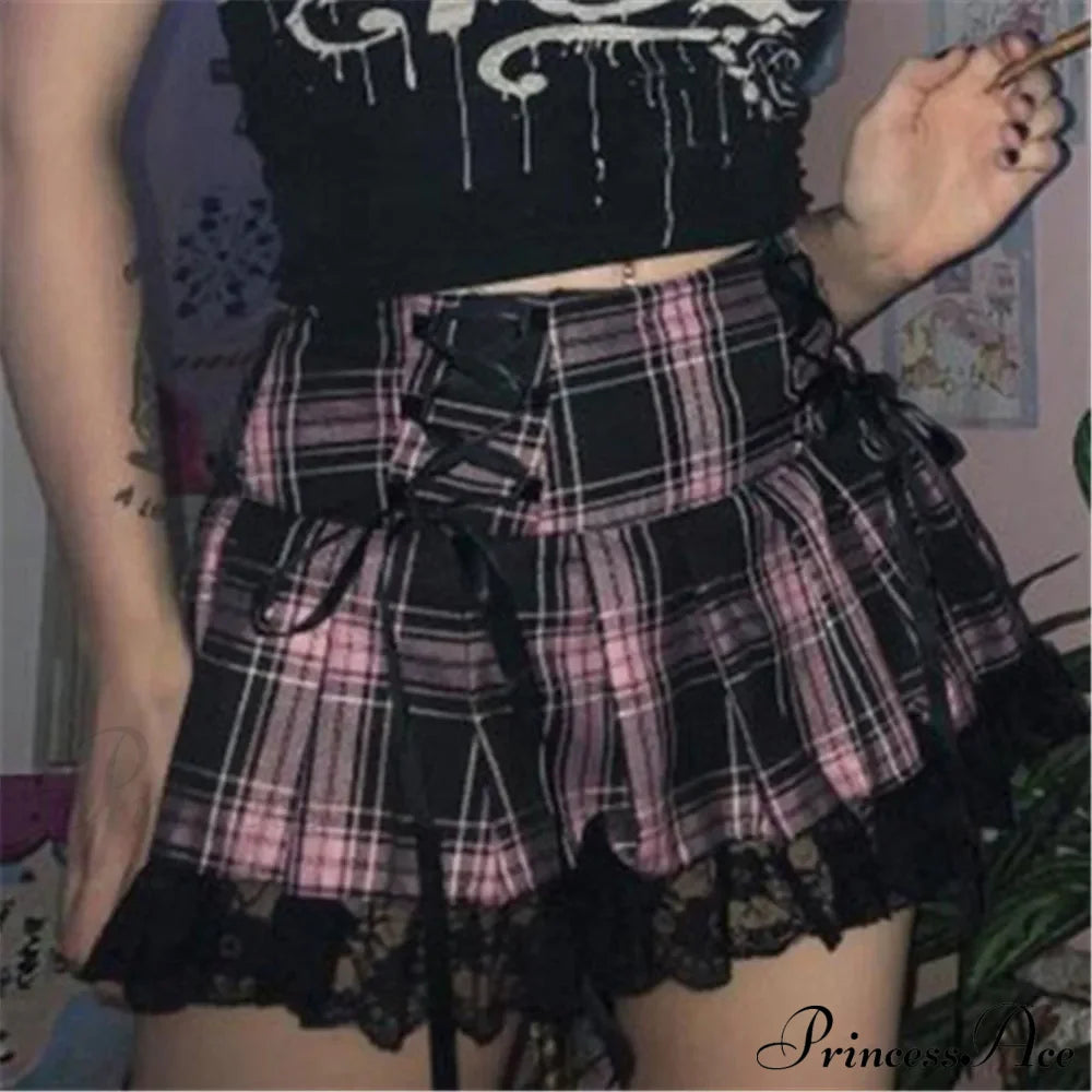 Mall Gothic Grunge Summer Mini Women Y2K Vintage Lace Harajuku Streetwear High Waist Bandage Sexy Skirt