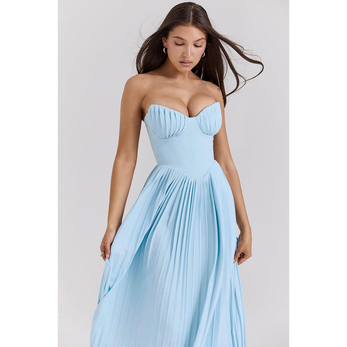 Chiffon Strapless Corset Pleated Maxi Gown - View 5