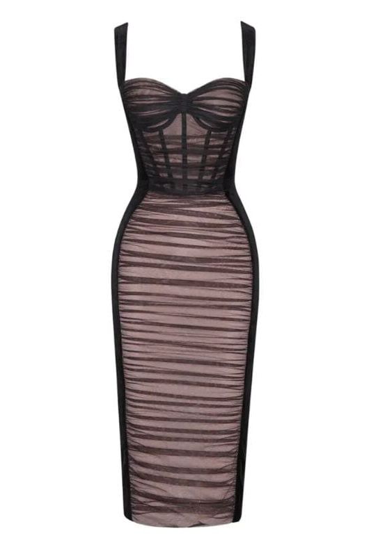 Marilyn Bodycon Wrap Midi Dress - Classic Black - Fashionpara