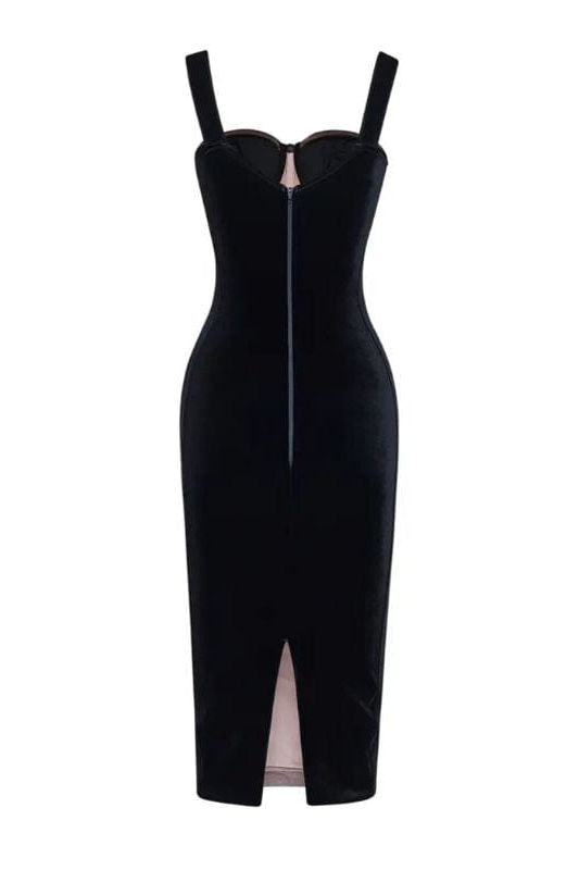 Marilyn Bodycon Wrap Midi Dress - Classic Black - Fashionpara