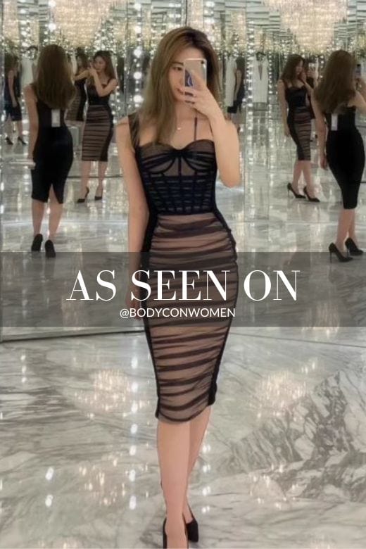 Marilyn Bodycon Wrap Midi Dress - Classic Black - Fashionpara