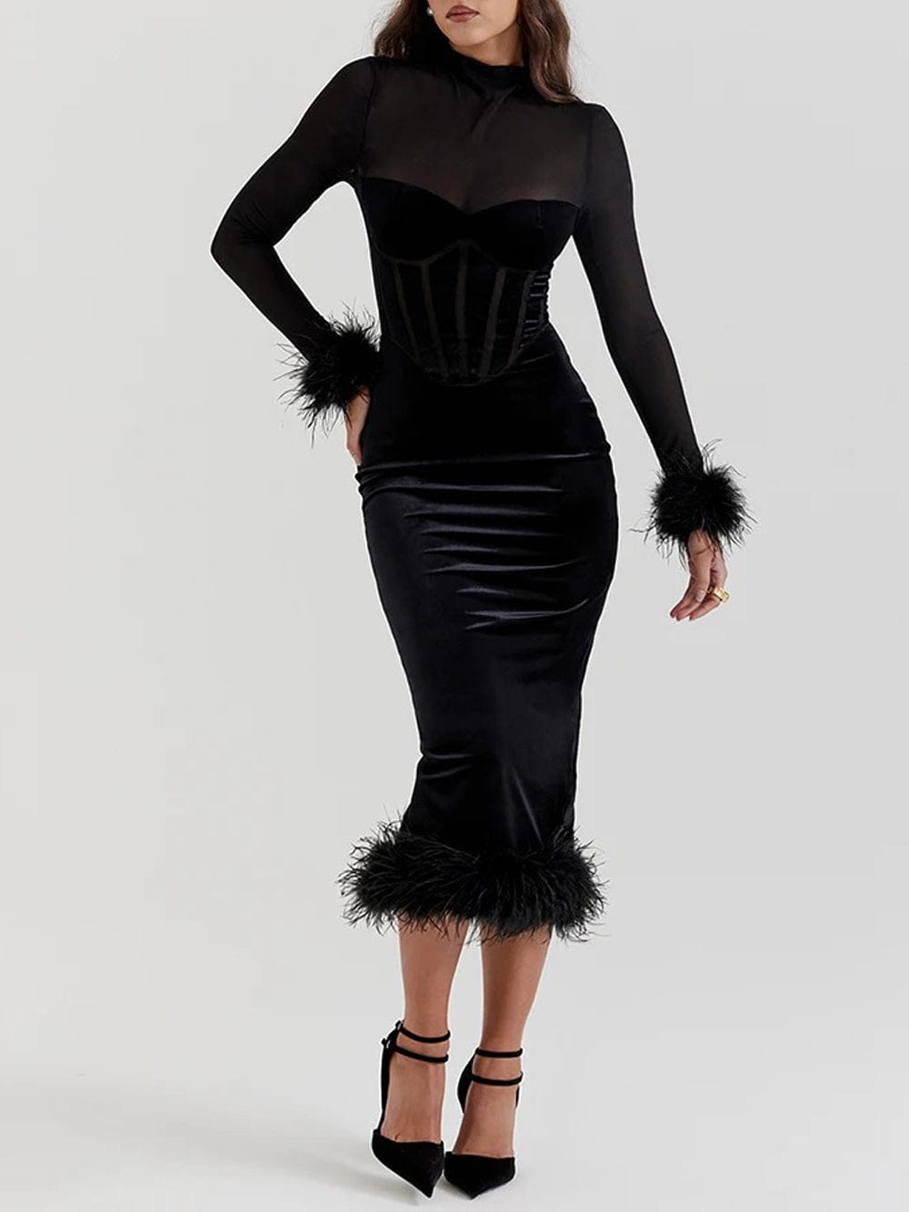 Backless Bodycon Feather - Fashionpara