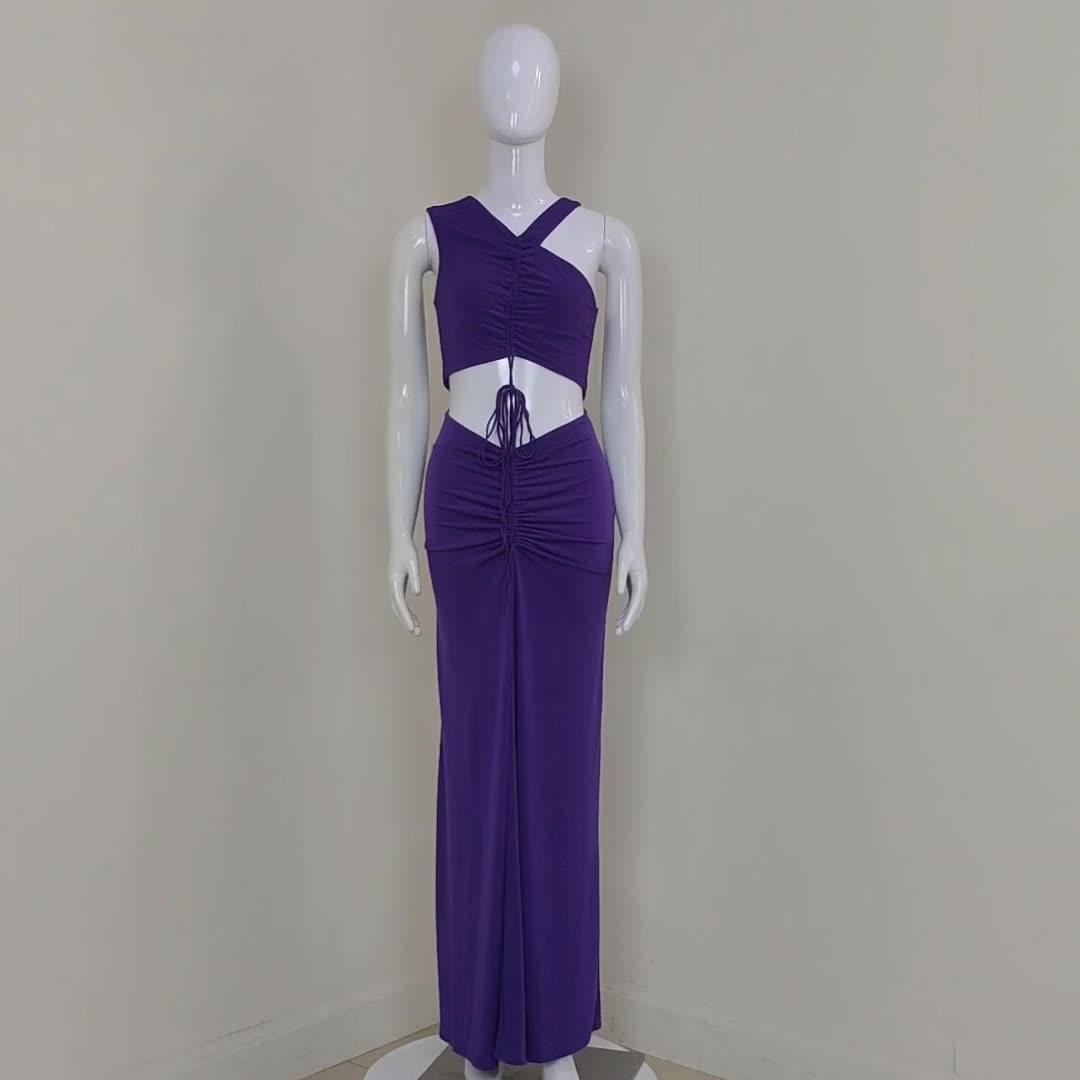 Halter Neck Ruched Cutout Bodycon Maxi Dress