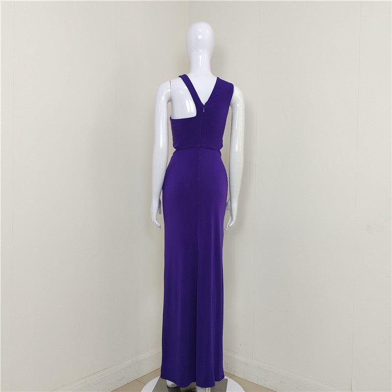 Halter Neck Ruched Cutout Bodycon Maxi Dress