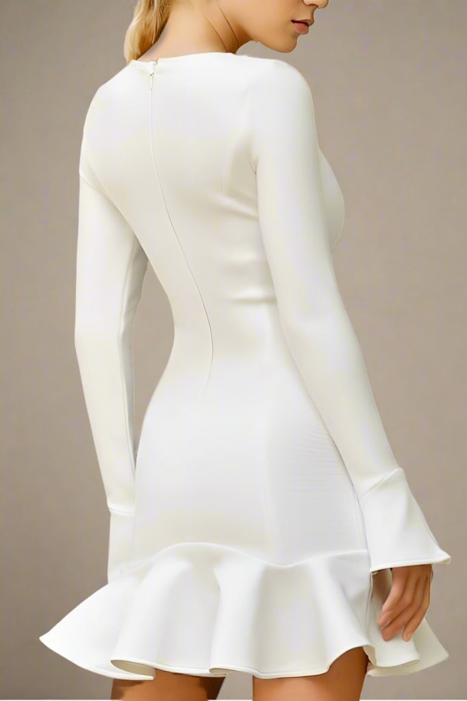 Mary Long Sleeve Bodycon Mini Dress - Pearl White - Fashionpara