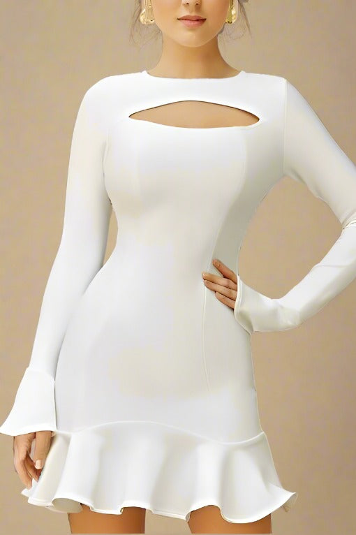 Mary Long Sleeve Bodycon Mini Dress - Pearl White - Fashionpara