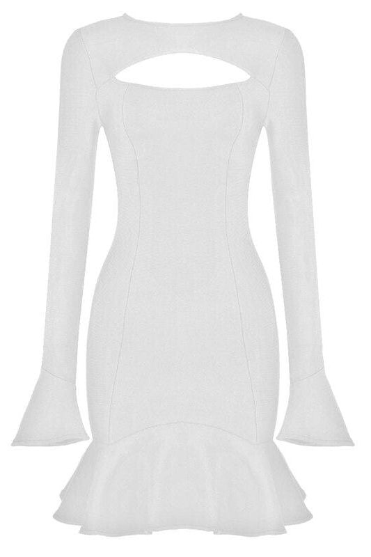 Mary Long Sleeve Bodycon Mini Dress - Pearl White - Fashionpara