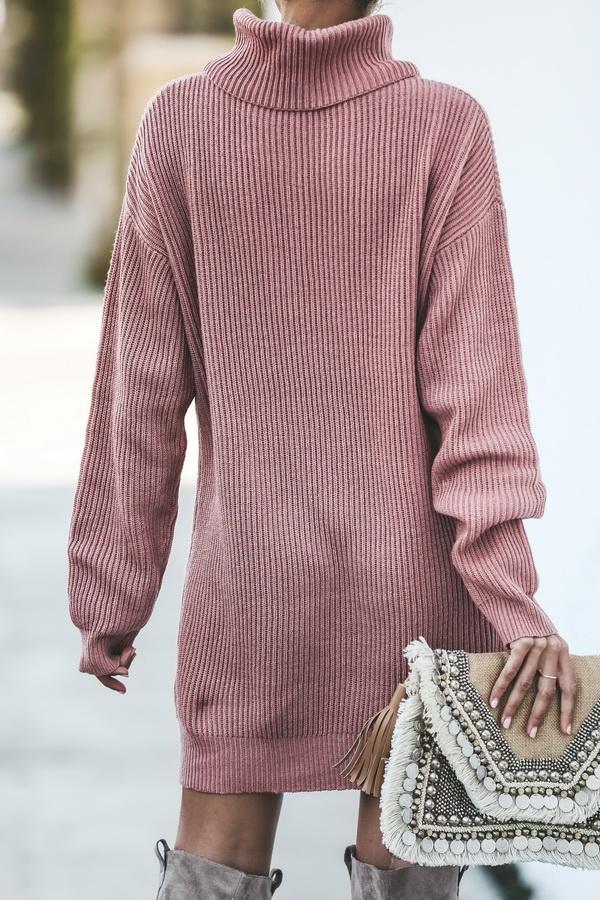 Medium Long High Collar Sweater Dress for Effortless Elegance