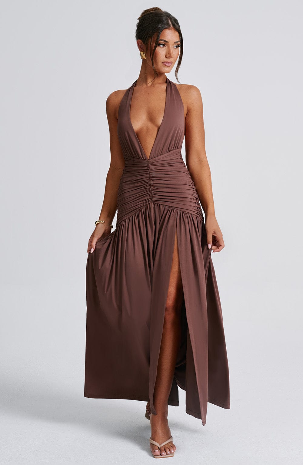Velvet Deep V-Neck Wrap Waist Bodycon Midi Dress