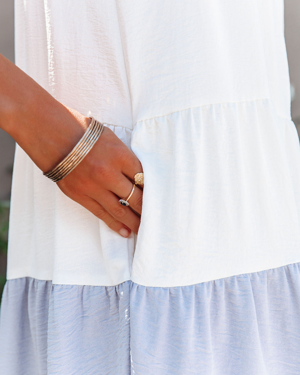 Square Neck Flutter Strap Tiered High-Low Dress