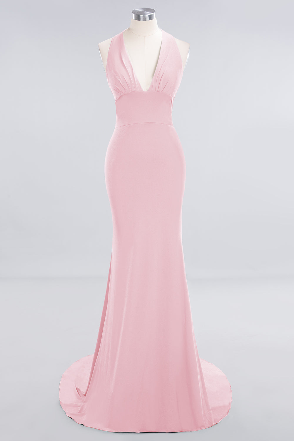 Mermaid Halter V-Neck Dark Green Chiffon Bridesmaid Dresses with Open Back - Fashionpara
