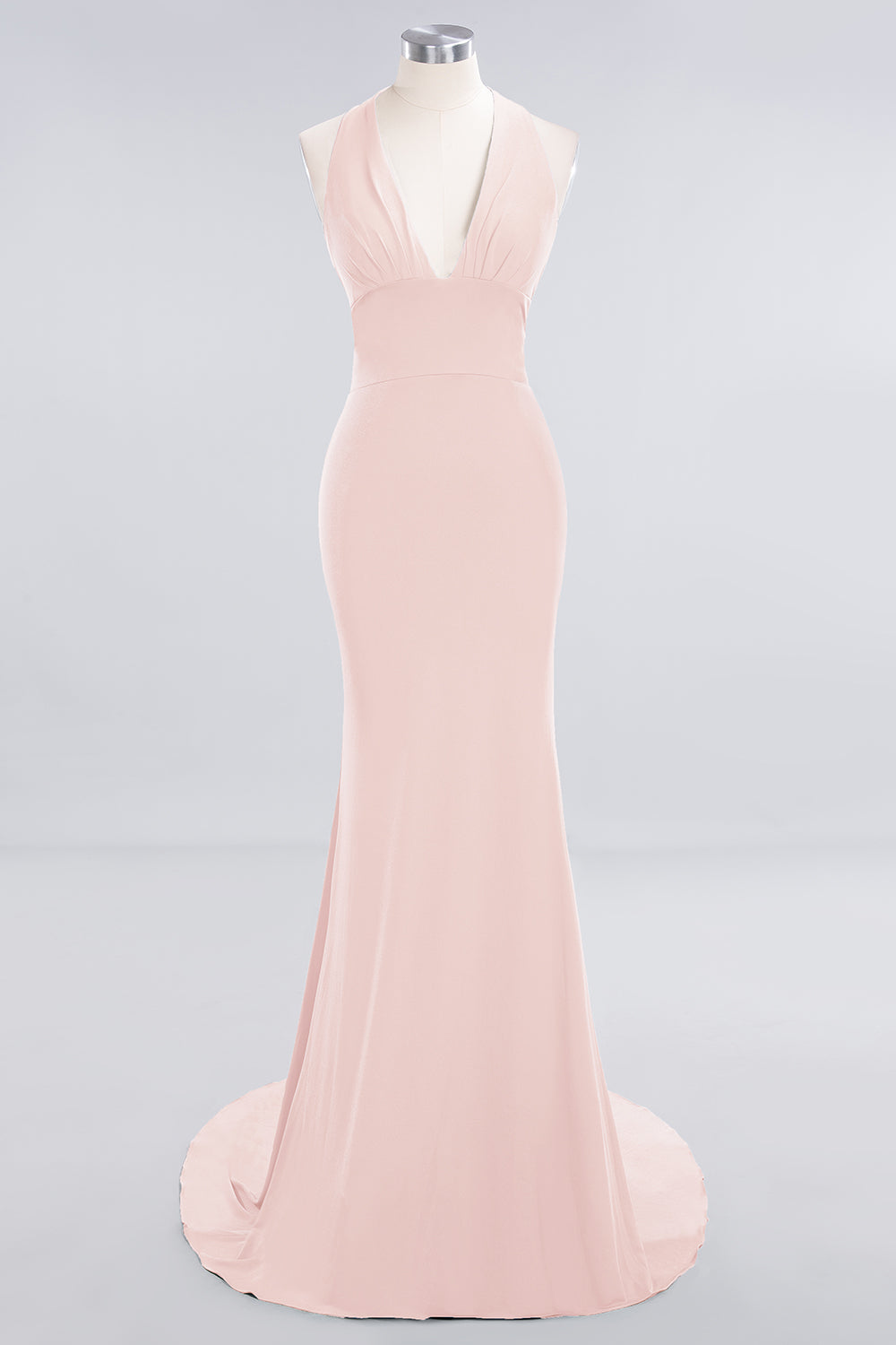 Mermaid Halter V-Neck Dark Green Chiffon Bridesmaid Dresses with Open Back - Fashionpara