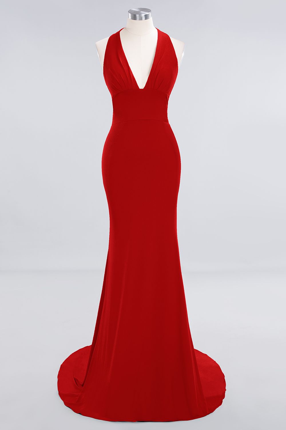 Mermaid Halter V-Neck Dark Green Chiffon Bridesmaid Dresses with Open Back - Fashionpara