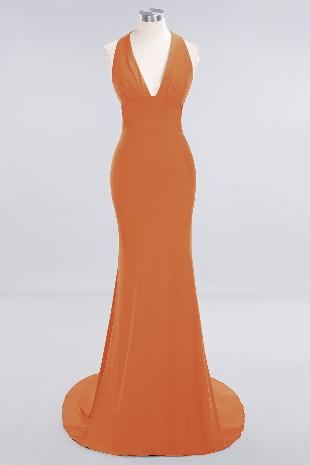 Mermaid Halter V-Neck Dark Green Chiffon Bridesmaid Dresses with Open Back - Fashionpara