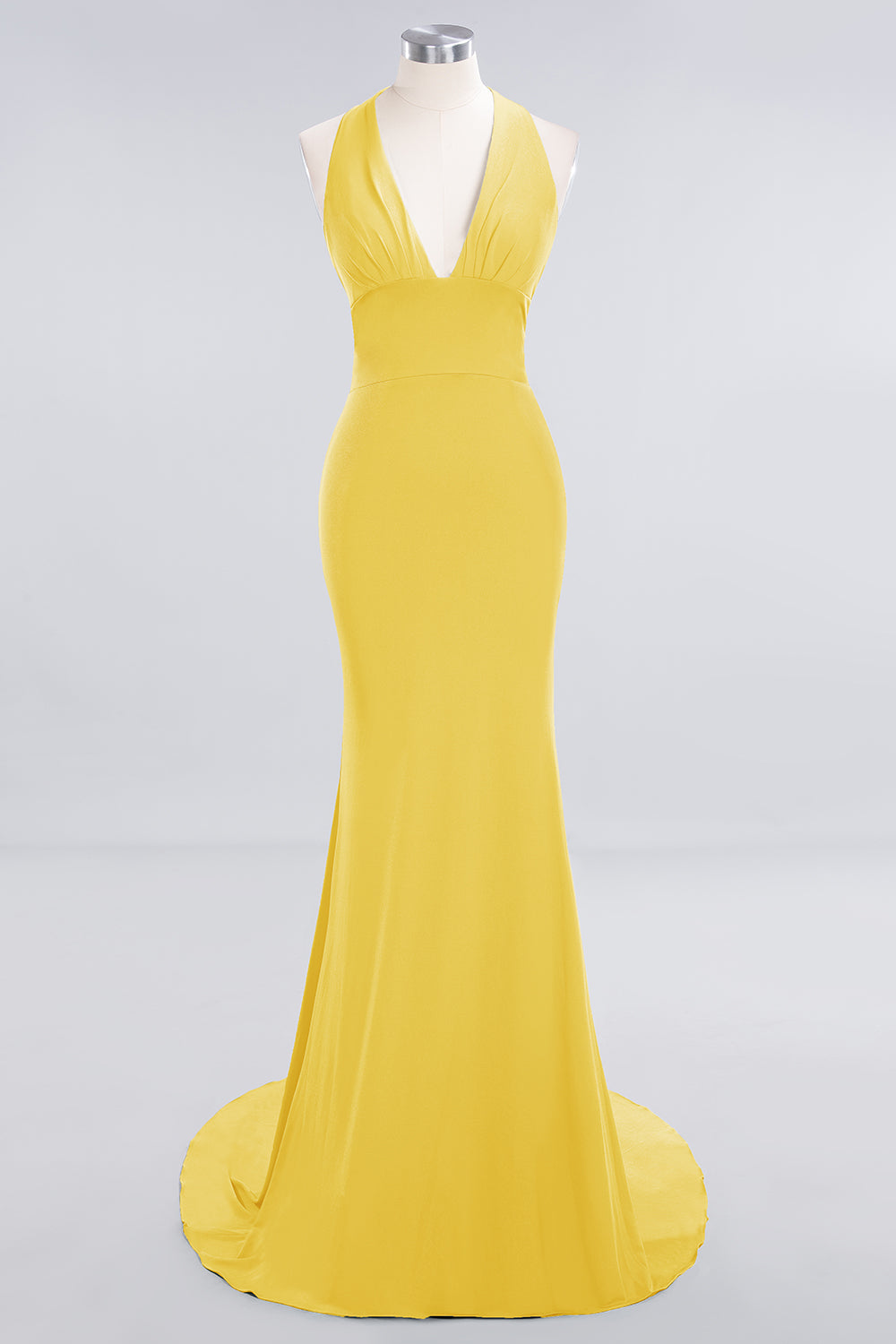 Mermaid Halter V-Neck Dark Green Chiffon Bridesmaid Dresses with Open Back - Fashionpara