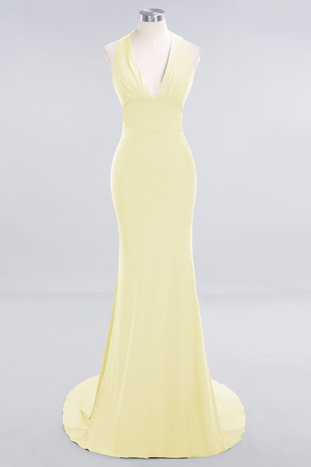 Mermaid Halter V-Neck Dark Green Chiffon Bridesmaid Dresses with Open Back - Fashionpara