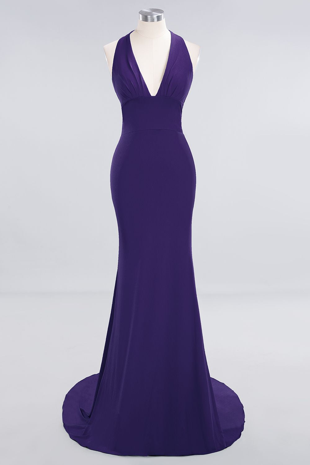 Mermaid Halter V-Neck Dark Green Chiffon Bridesmaid Dresses with Open Back - Fashionpara