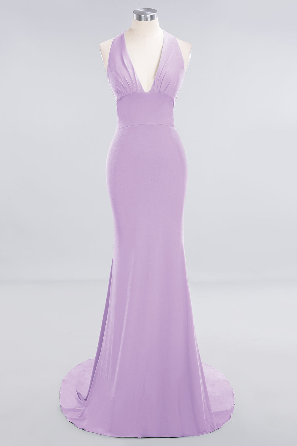Mermaid Halter V-Neck Dark Green Chiffon Bridesmaid Dresses with Open Back - Fashionpara