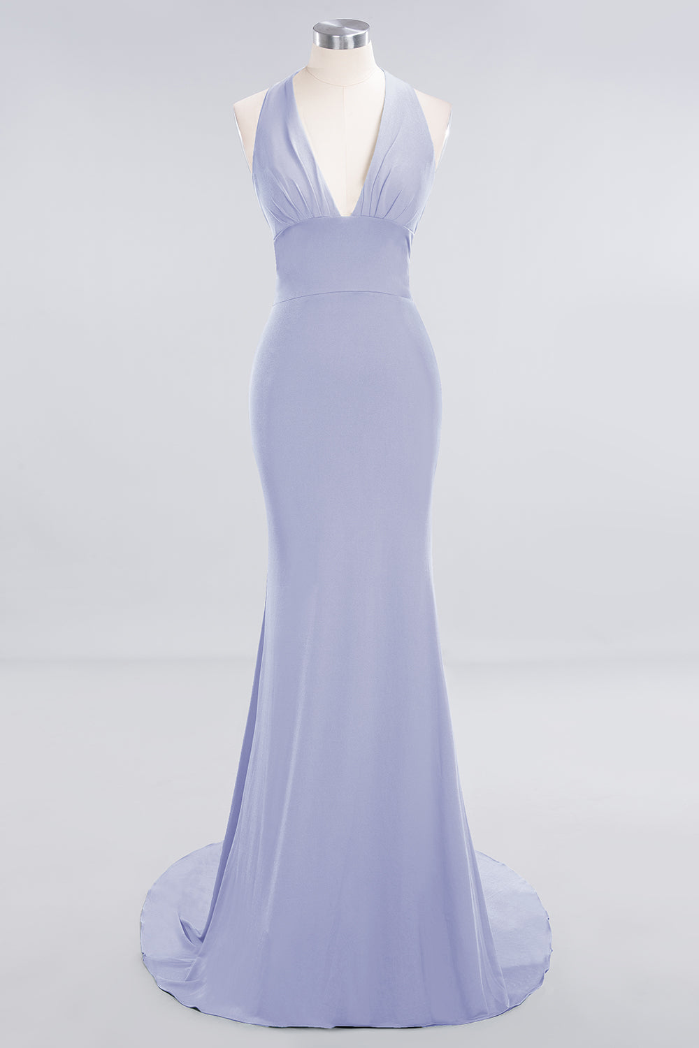 Mermaid Halter V-Neck Dark Green Chiffon Bridesmaid Dresses with Open Back - Fashionpara
