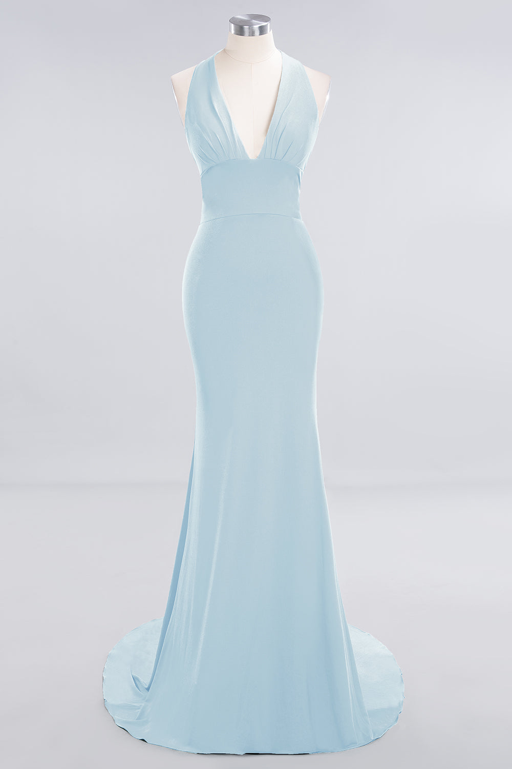 Mermaid Halter V-Neck Dark Green Chiffon Bridesmaid Dresses with Open Back - Fashionpara