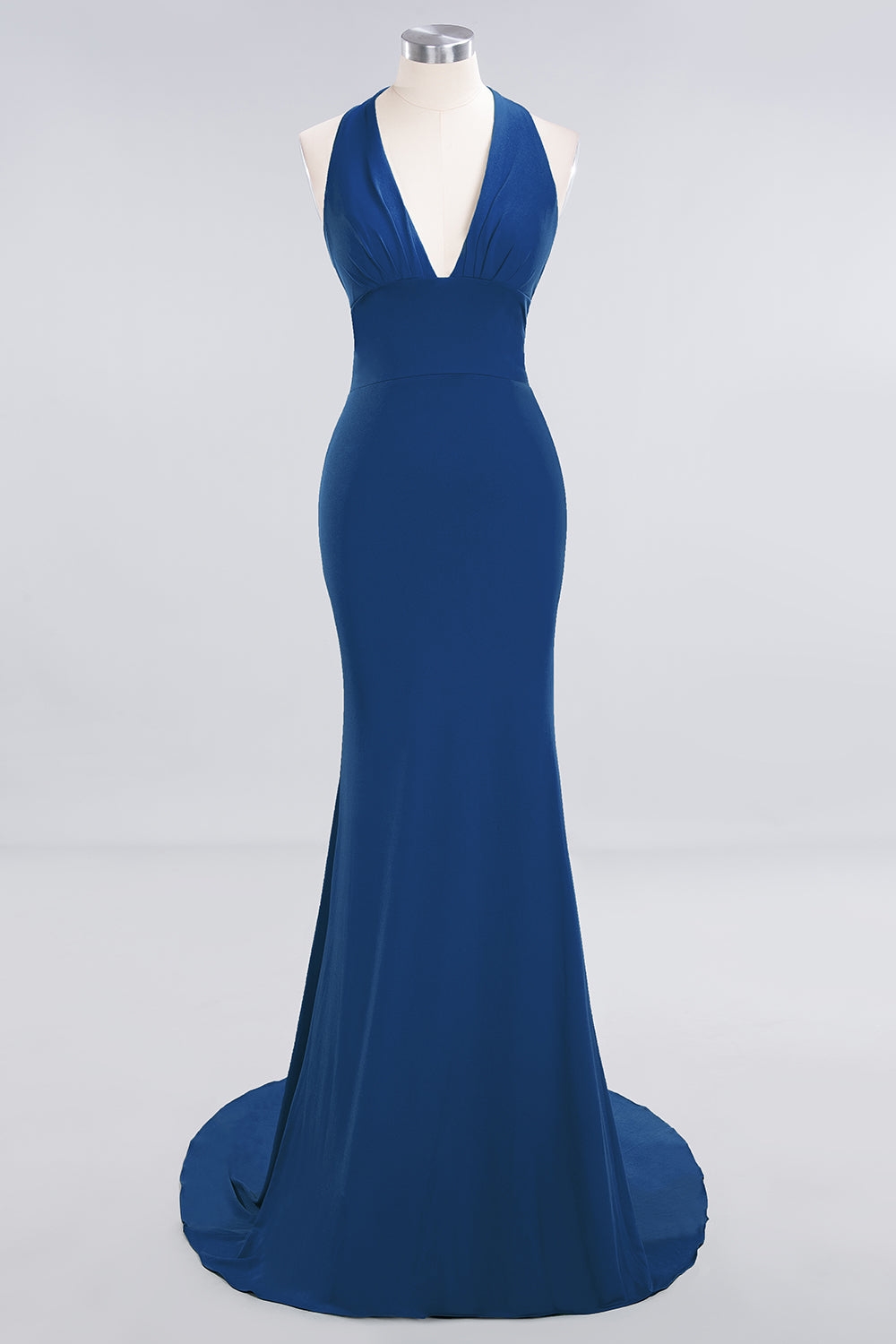 Mermaid Halter V-Neck Dark Green Chiffon Bridesmaid Dresses with Open Back - Fashionpara
